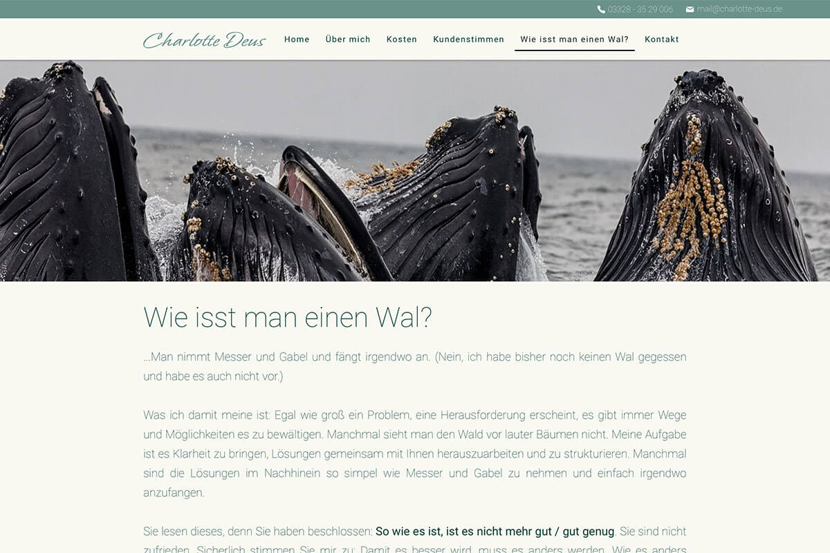 Screenshot der Website der Psychotherapeutin Charlotte Deus in Potsdam.